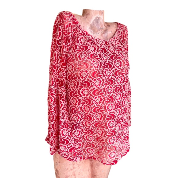 Vintage 90s & 70s Bell Long Sleeve Sheer Floral - Picture 2 of 7